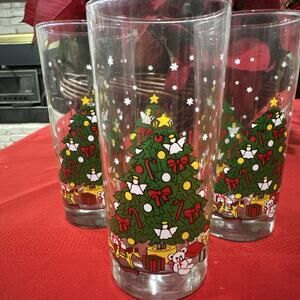 Vintage Libbey Holiday Christmas Trees Tumblers Drinking Glasses Set of 3
